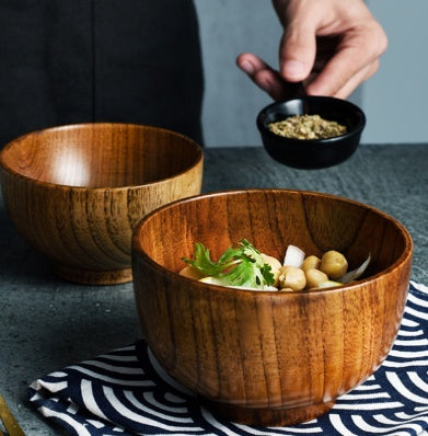 Bol en bois style japonais grand et petit pour riz, soupe, salade, ustensiles
