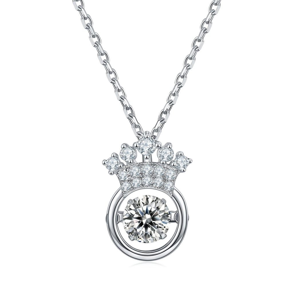 Collier Couronne en Moissanite 0,5 ct D VVS1 en Argent Sterling S925 45 cm, Plaqué Platine, Certifié GRA avec Boîte Cadeau