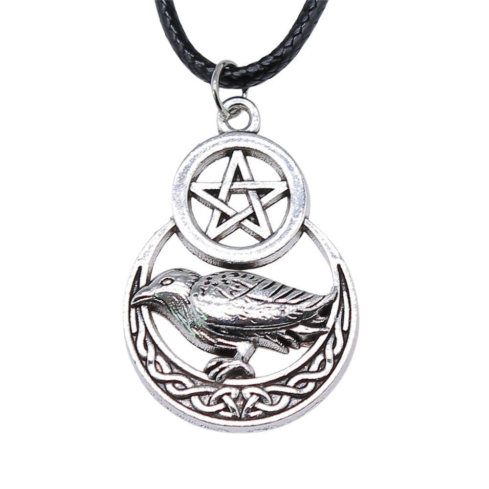 Collier Pendentif Corbeau Pentagramme Vintage pour Homme