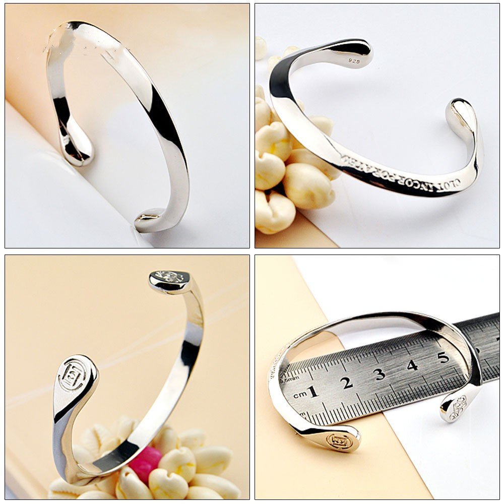 925 Sterling Silver Bracelet Male And Female Students Japanese And Korean Version Of Card SeriesBracelet Simple Edge Silver Bracelet Gift - IVOIRART.COM