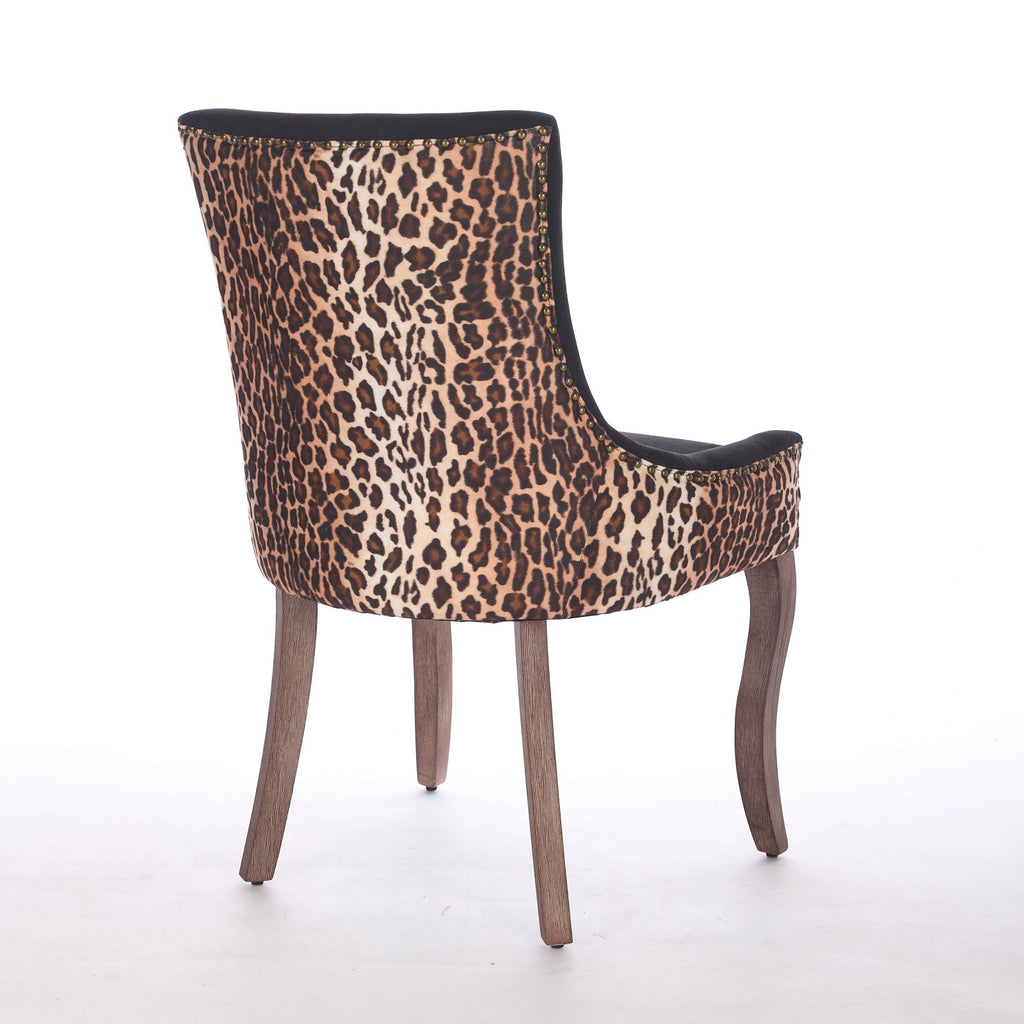 A&A Furniture,Ultra Side Dining Chair, Thickened Fabric Chairs With Neutrally Toned Solid Wood Legs, Bronze Nail Head, Set Of 2,Leopard Print