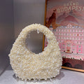 Sac à Épaule Femme Mignon Polyvalent en Perles pour Usage Quotidien Blanc
