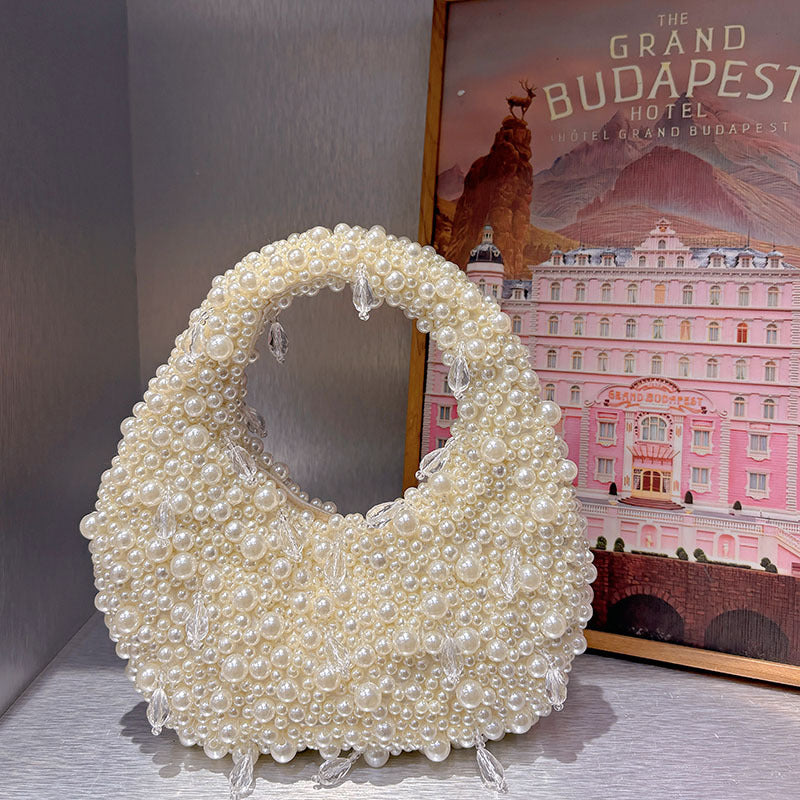 Sac à Épaule Femme Mignon Polyvalent en Perles pour Usage Quotidien Blanc