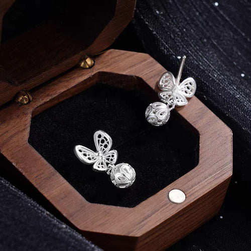 1 Paire de Boucles d'Oreilles Papillon Creuses en Filigrane Argent Sterling 999, Style Rétro Élégant, Parfaites pour Quotidien, Rendez-vous & Cadeau, Idée Cadeau Saint-Valentin