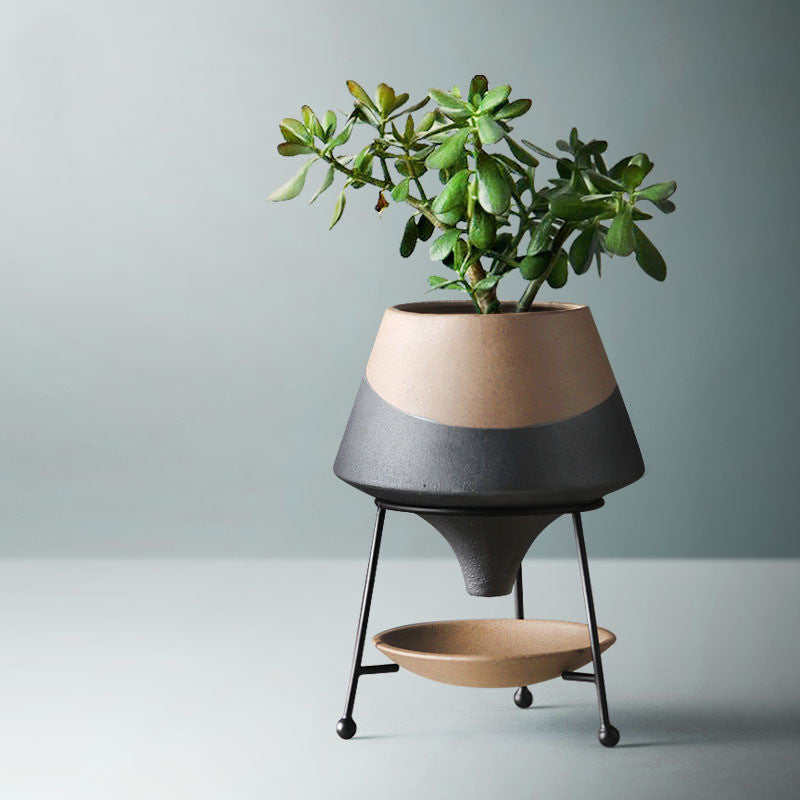 Pot de Fleurs en Céramique Créatif avec Cadre en Fer Nordique