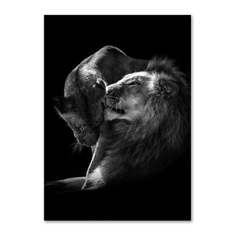Affiche de Famille de Lions Noir et Blanc Impression sur Toile