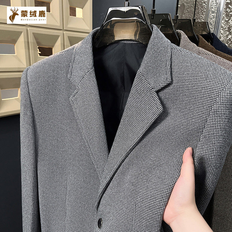 Costume décontracté pour homme en laine épaisse style mature léger pour printemps et automne