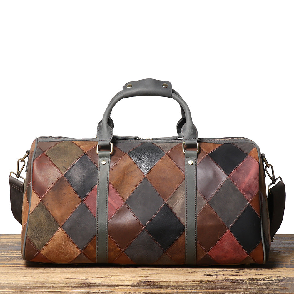Sac de voyage portable en cuir vintage pour homme à motif losange, 20-35L