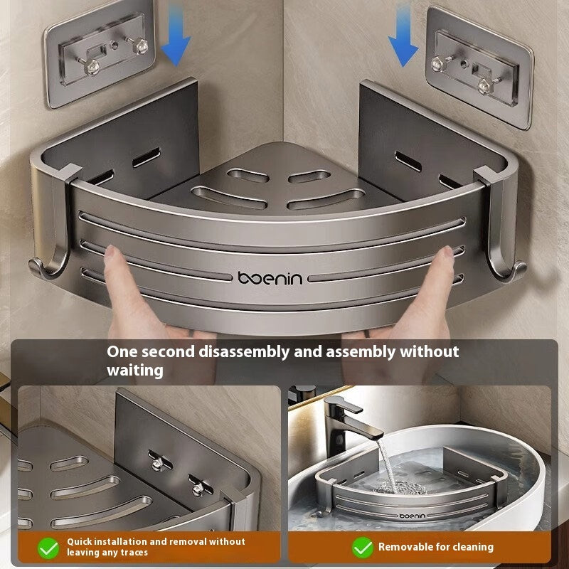 Étagère de Rangement d'Angle Surélevée Portable pour Salle de Bain en Aluminium