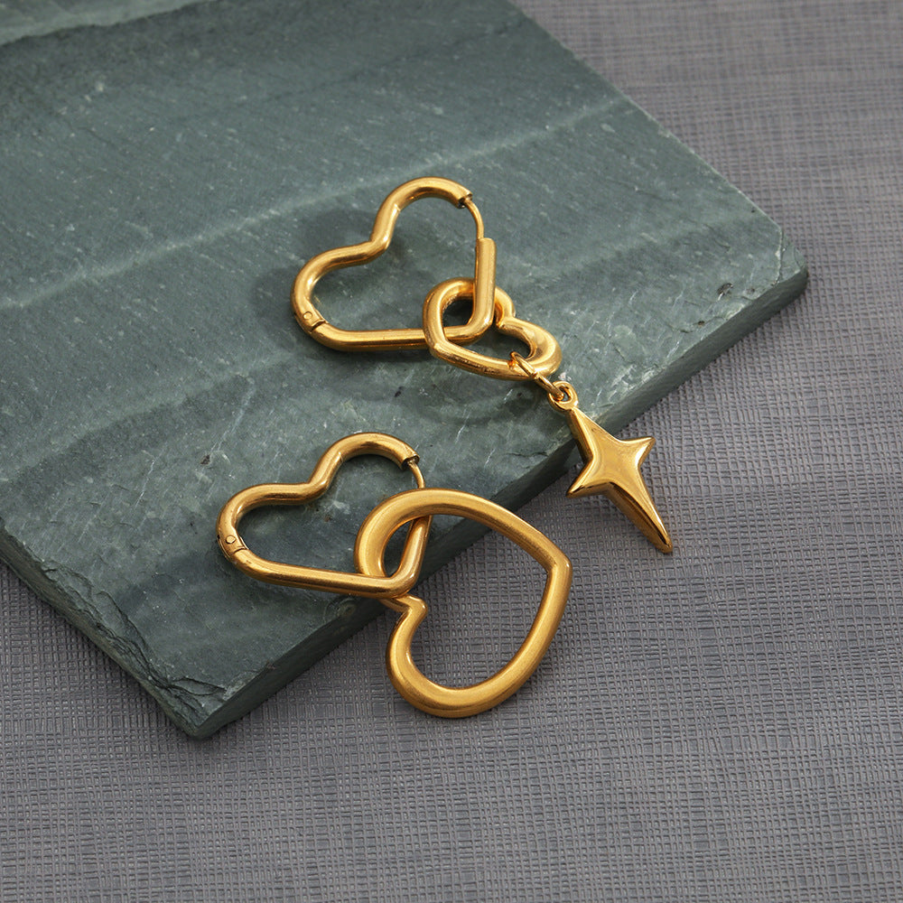 Electroplated Hollowed Out Double Heart Earrings Jewelry