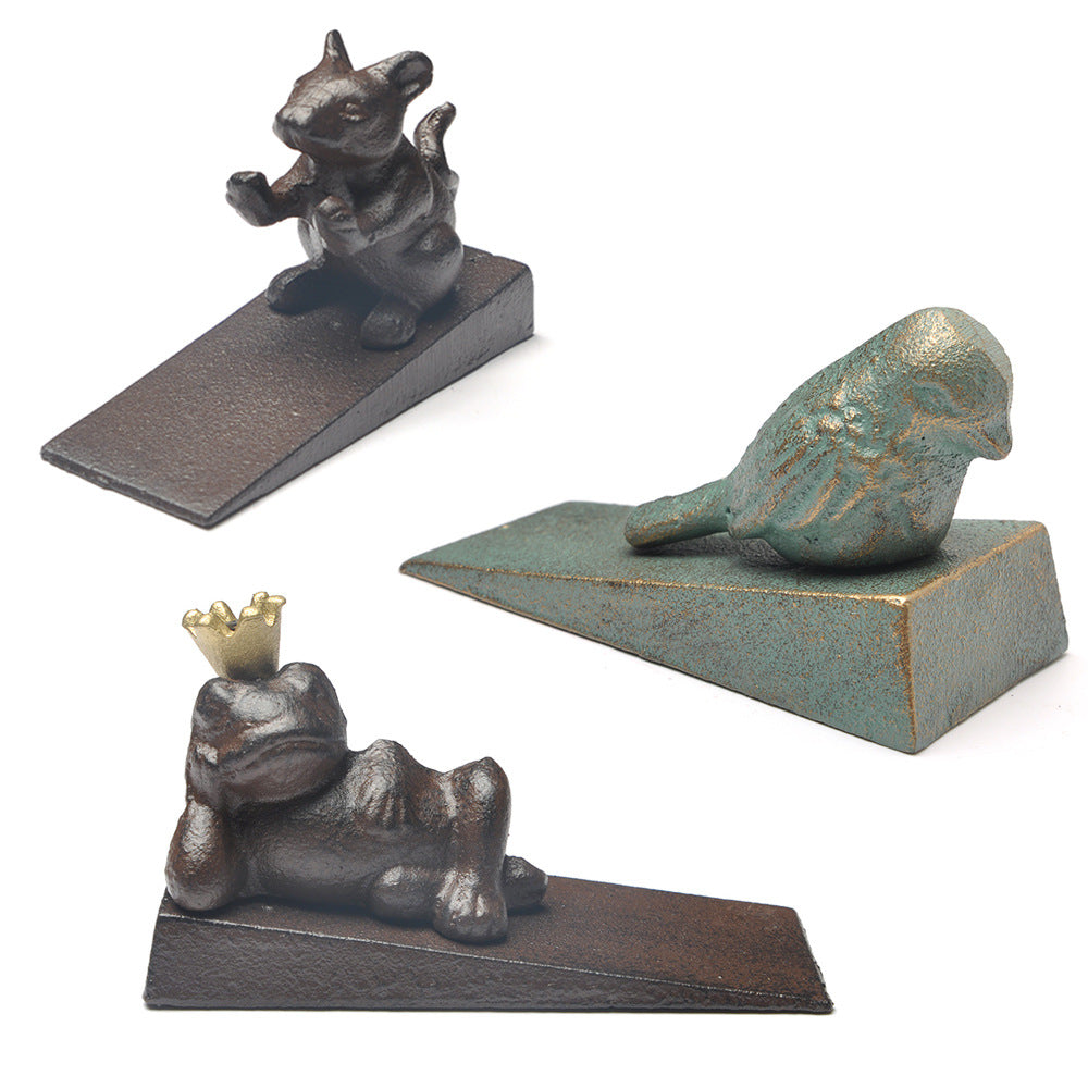 Butée de porte en fer décorative vintage oiseau vert doré