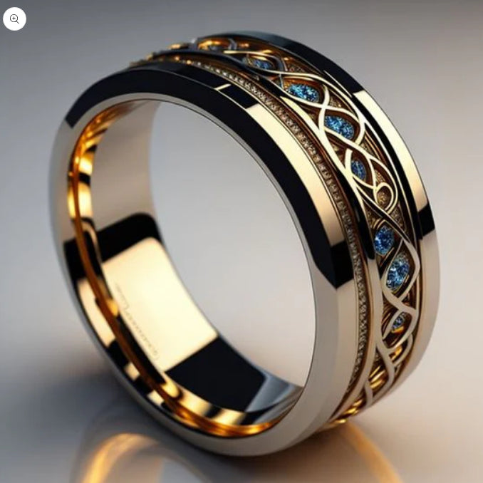 Bague en Acier Inoxydable de Style Rotatif et Non-Rotatif avec Plaquage Or Véritable