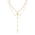 Collier Superposé en Argent Sterling S925 avec Moissanite 0,1ct, Pendentif Croix et Pièce, 14,4g, Chaîne Y 40cm, Plaqué Or, Certifié GRA, Coffret Cadeau