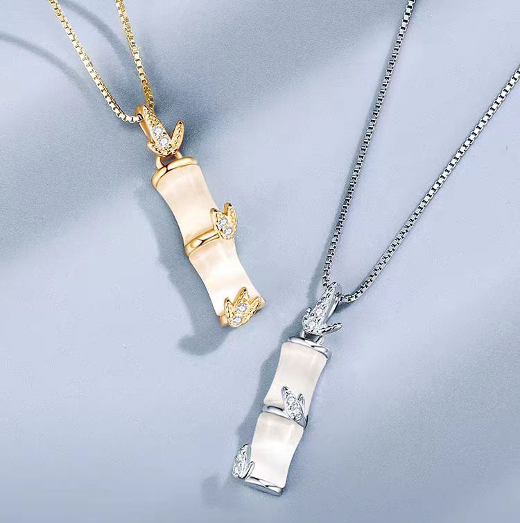 Collier en Argent Sterling S925 à Maillons Bambou pour Femmes, Chaîne Claviculaire en Calcédoine, Bijou Unique de Luxe Polyvalent
