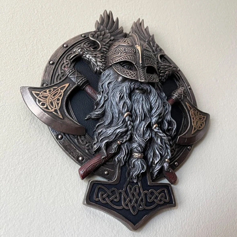 Plaque de Décoration Murale en Résine Pendentif Double Hache Berserker Viking