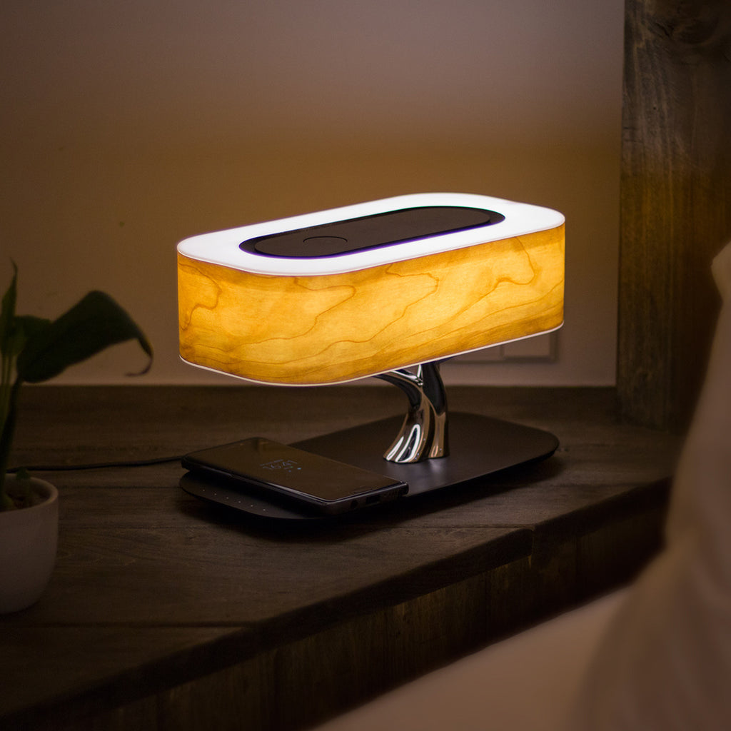 Lampe de Table Arbre Créative avec Haut-Parleur Bluetooth, Chargement Sans Fil et Gradation