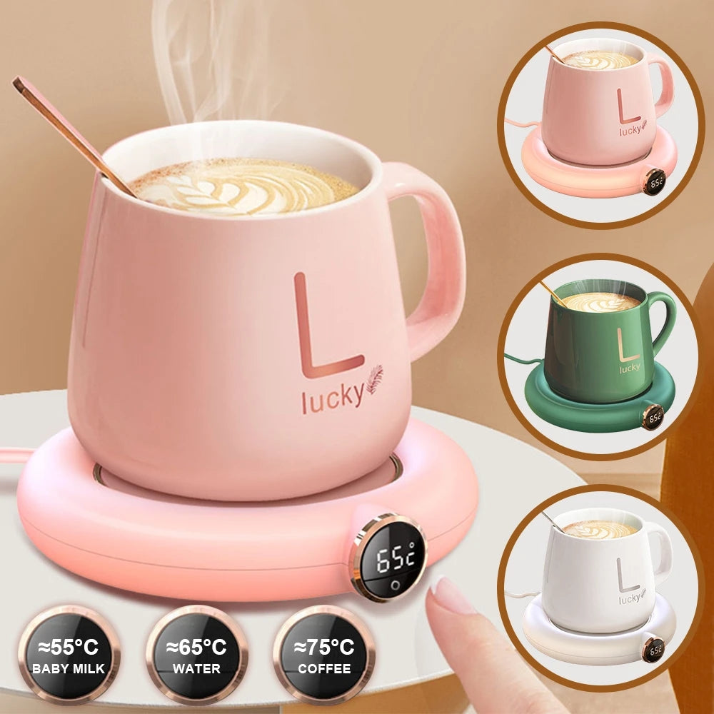 Plaque Chauffante USB pour Tasse avec 3 Températures Réglables, Affichage LED, Chauffe-tasse Électrique pour Maison et Bureau