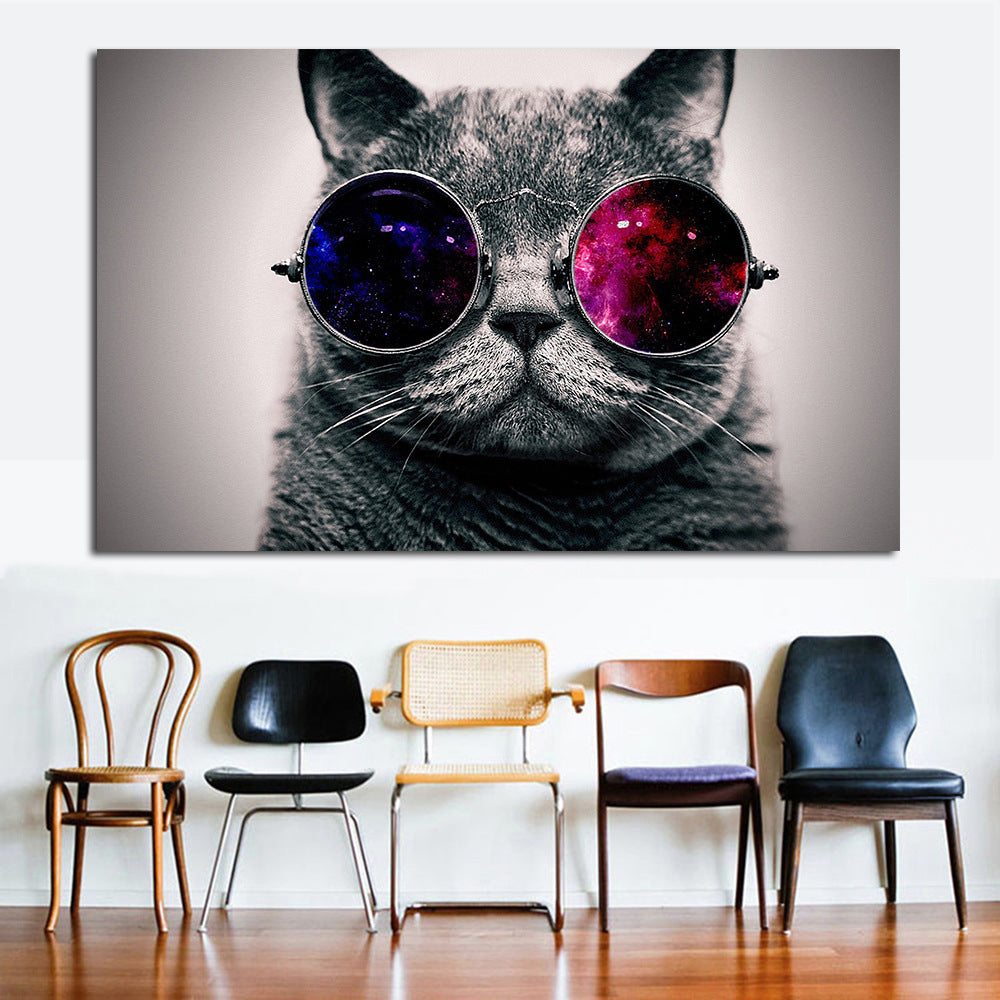Peinture sur toile à jet d'encre décoration intérieure cadre unique chat avec lunettes de soleil