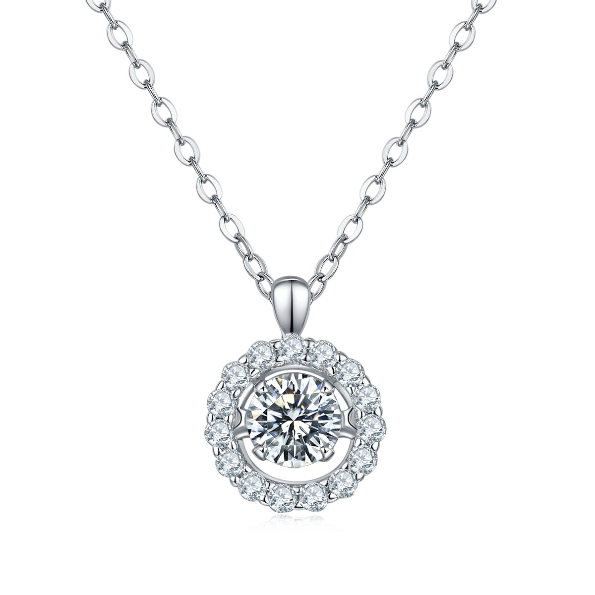 Collier Halo Moissanite 0,5ct Couleur D VVS1 en Argent Sterling S925 Plaqué Platine 45cm Boîte Cadeau Certifiée GRA