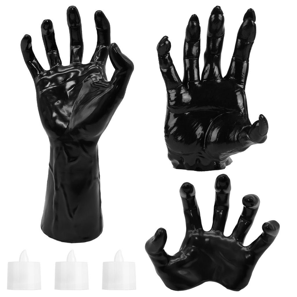 3Pcs Mains Atteignantes Effrayantes Avec Bougies Éclairées Décoration Murale Halloween Main de Sorcière Diable Esthétique Gothique Taille Réelle Sculpture Horrifique