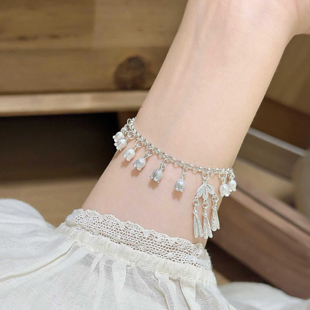 Bracelet pampille en argent sterling 999 Lys des vallées, style chinois délicat, idéal pour un port quotidien et un cadeau d'exception