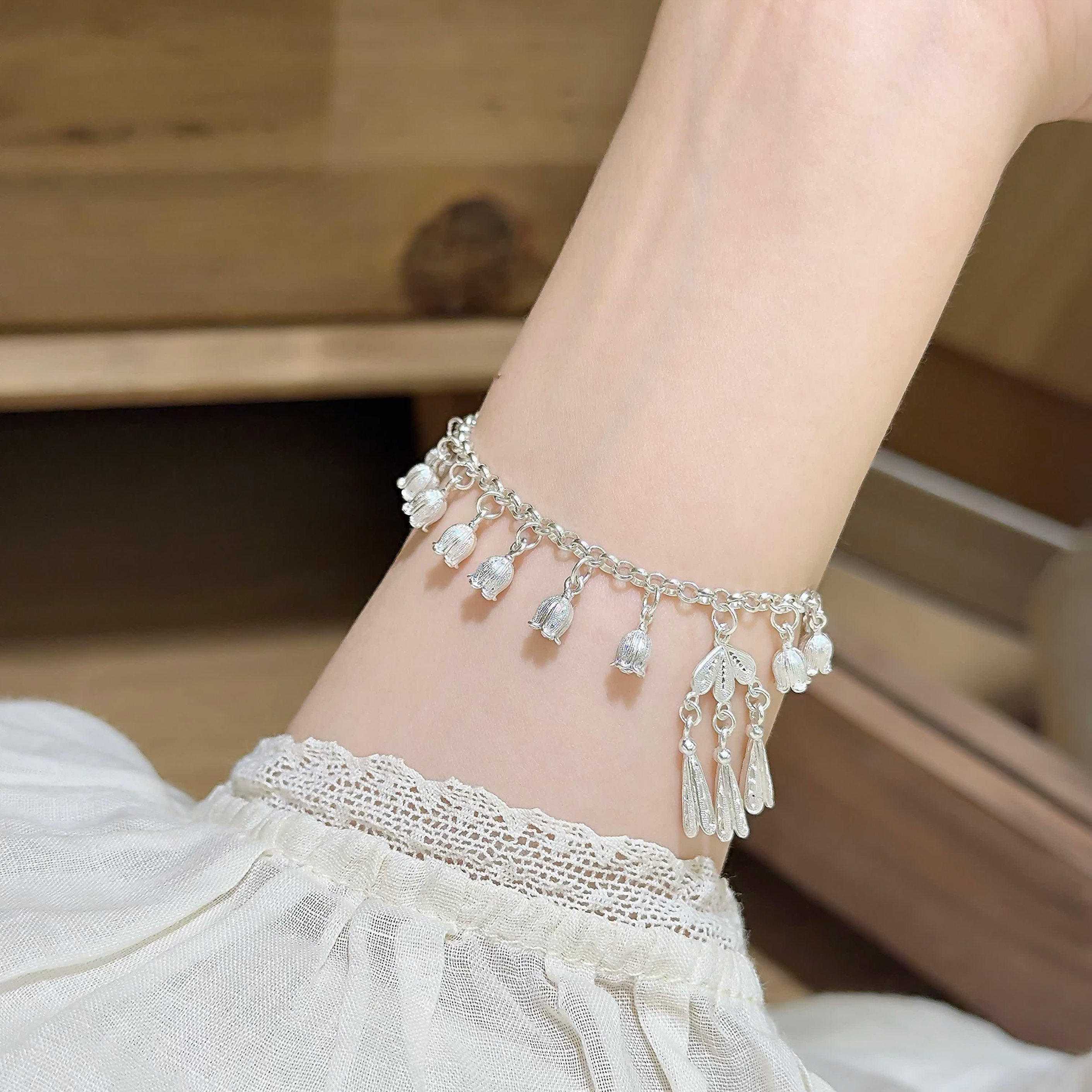 Bracelet pampille en argent sterling 999 Lys des vallées, style chinois délicat, idéal pour un port quotidien et un cadeau d'exception