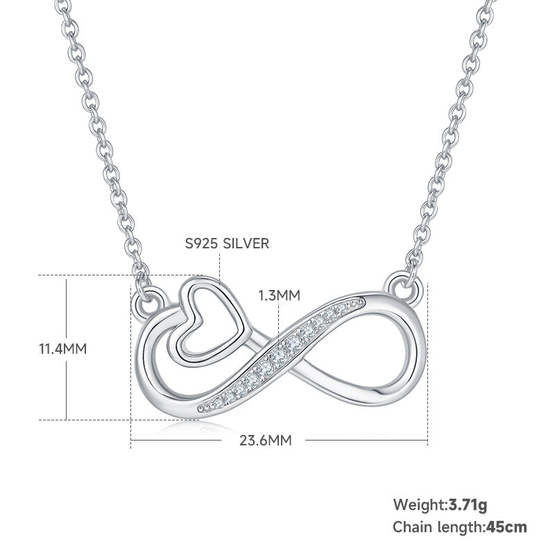 Collier cœur infini 3,7g en argent sterling S925, 11 pierres moissanite, 45 cm, plaqué platine, certificat GRA, coffret cadeau romantique