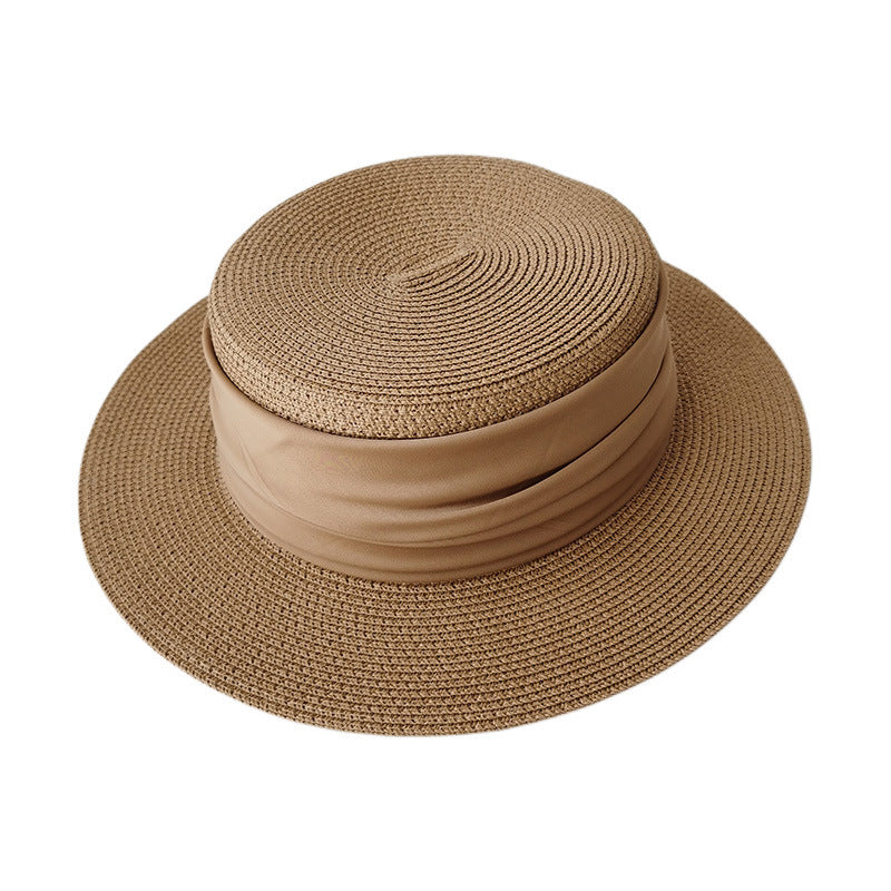 Chapeau de paille plat tressé à la française, haut de forme, bord de mer, vacances à la plage, protection solaire