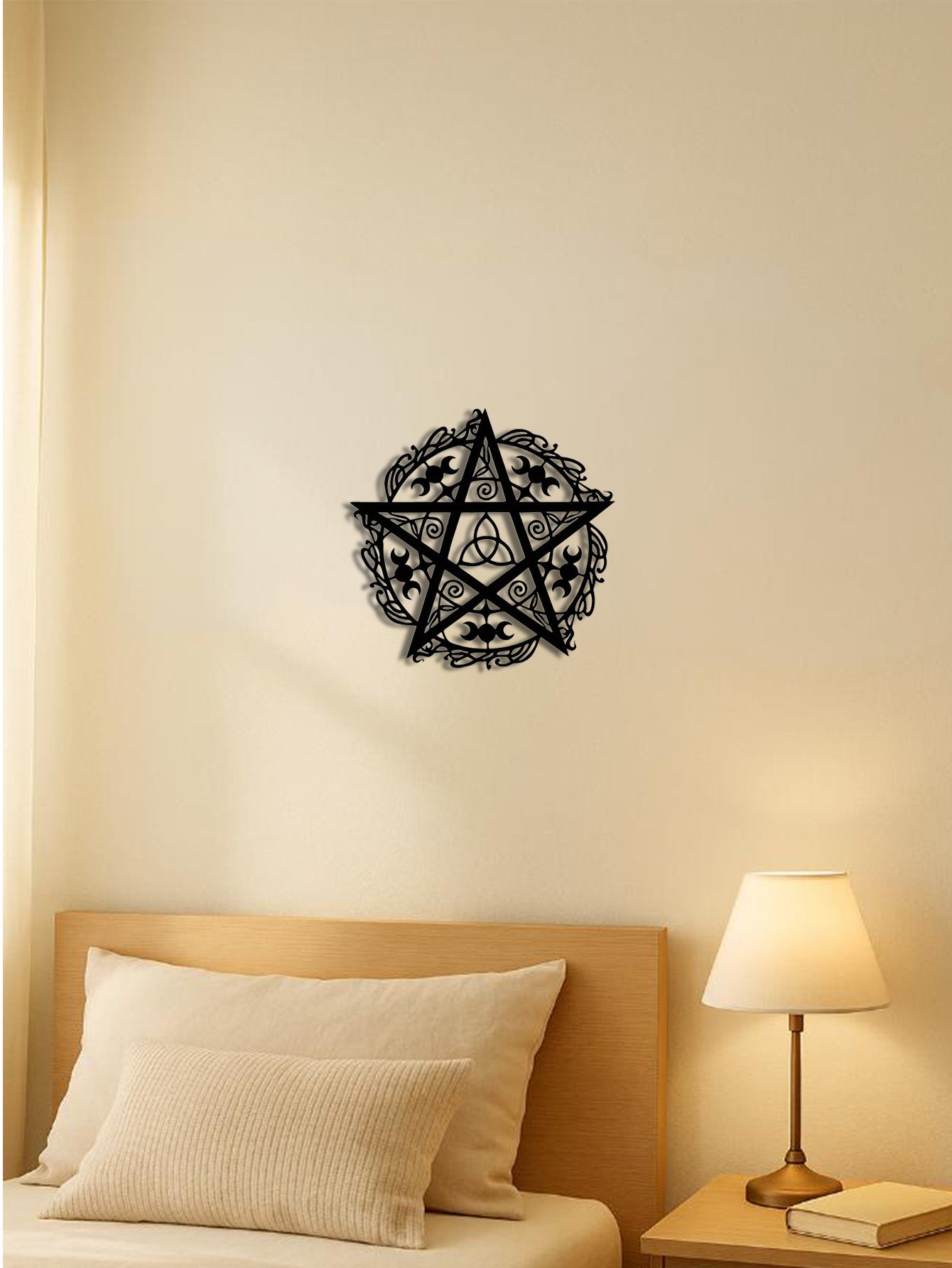 Art mural en fer Pentagramme Triple Lune Sculpture en métal unique Décor tendance étoile