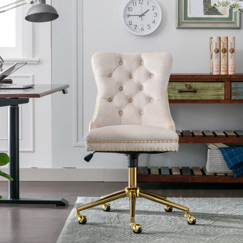 Fauteuil de bureau pour la maison en tissu velours capitonné à boutons, fauteuil de bureau réglable pivotant