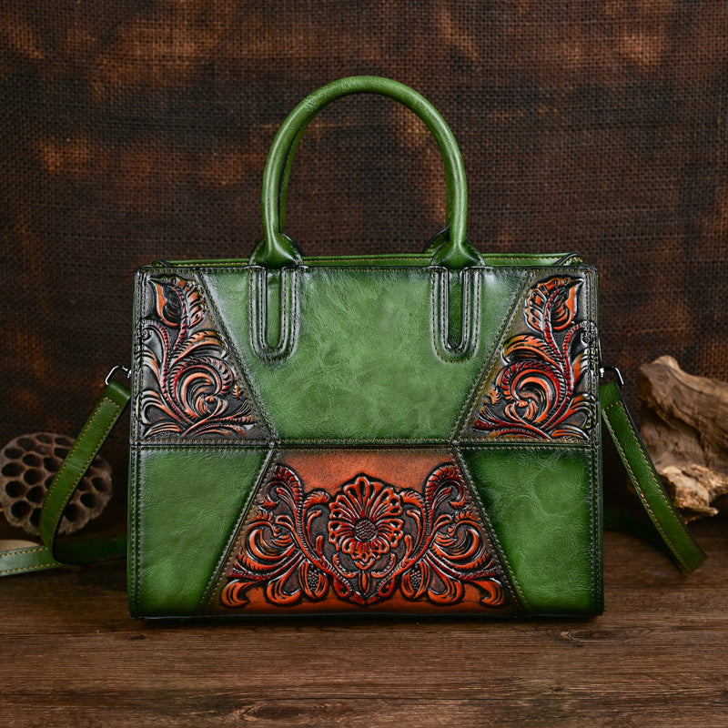 Nouveau Sac Femme en Cuir PU Patchwork Embossé avec Grande Capacité