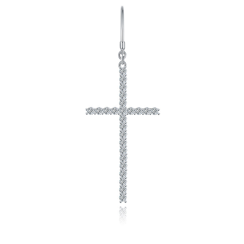 Boucles d'Oreilles Pendantes Croix en Moissanite Argent Sterling S925 avec Crochet Pavé Certificat GRA Plaqué Platine Coffret Cadeau