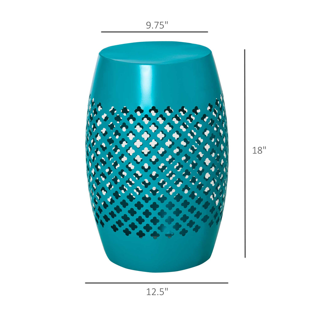 Table d'appoint extérieure en acier de 12,5 pouces, table ronde tambour creux pour patio, table d'appoint intérieur et extérieur, Bleu