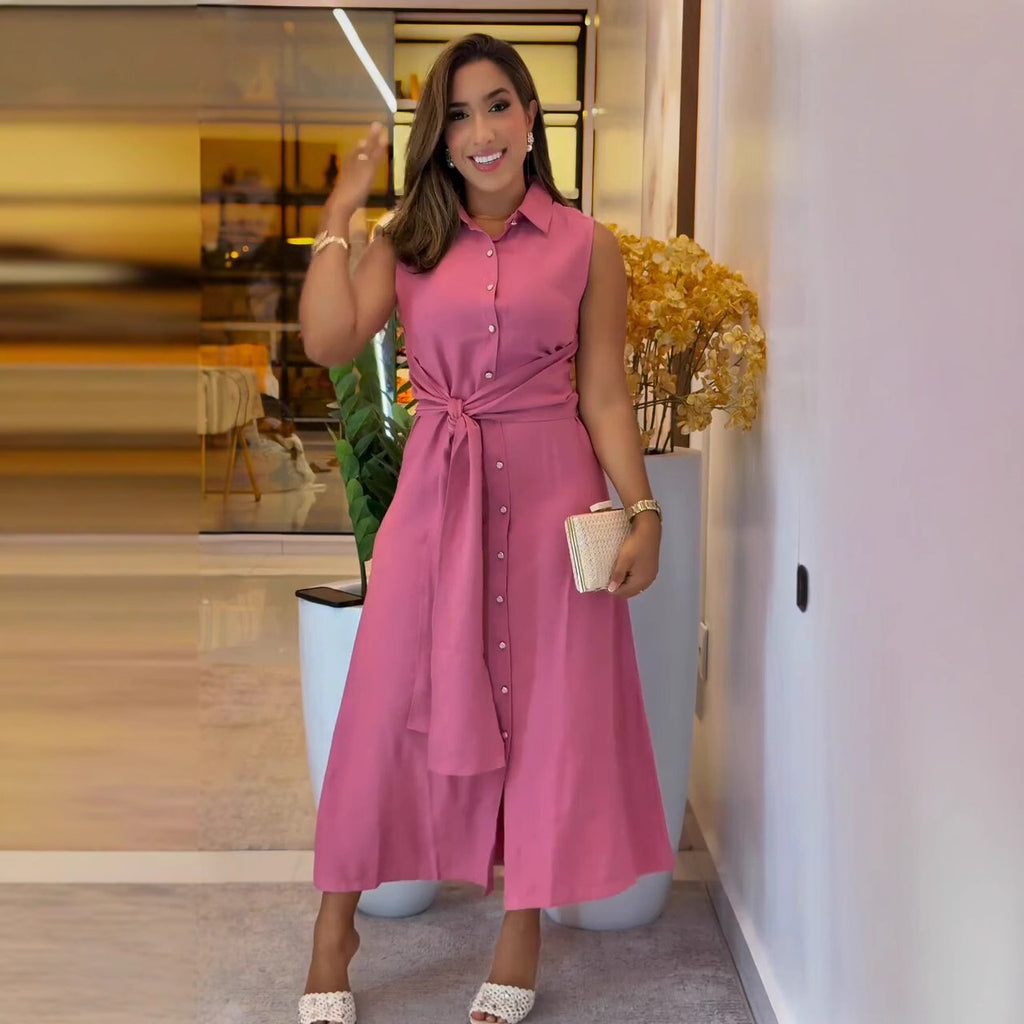 Robe sans manches tendance cintrée à la taille pour femme, style élégant d'été