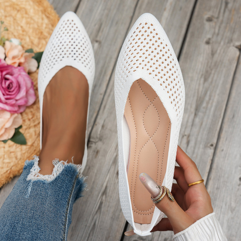 Chaussures plates pointues unies pour femmes en tissu Flyknit casual  à enfiler
