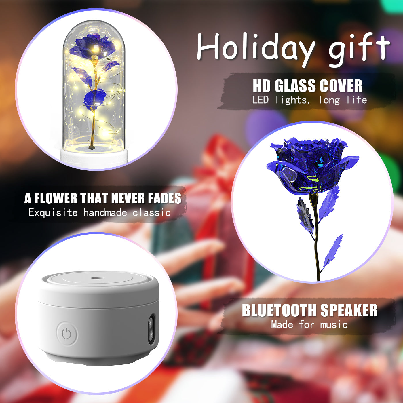 Lampe LED 2 en 1 Créative Rose Éternelle et Enceinte Bluetooth, Cadeau Saint-Valentin - IVOIRART.COM