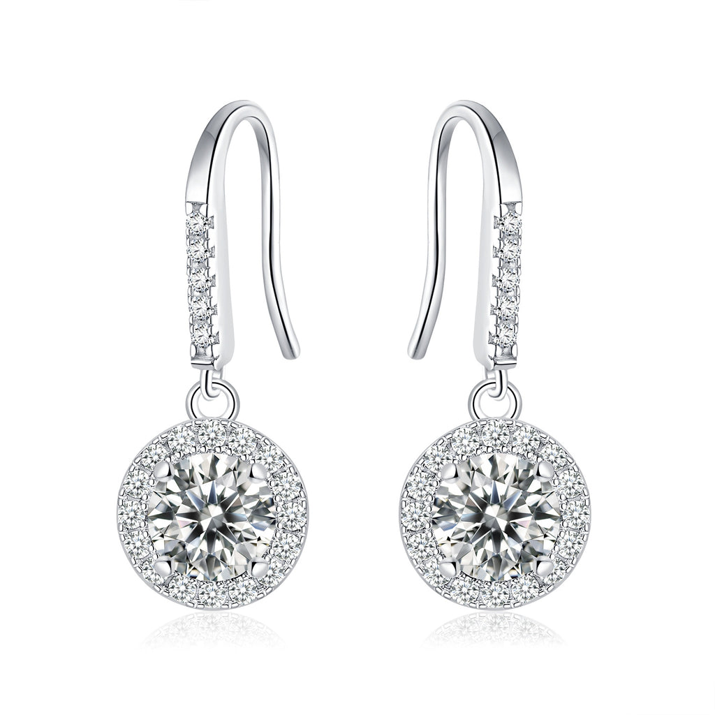 Boucles d'oreilles pendantes halo moissanite en argent sterling S925 0,5 ou 1CT, plaqué platine, avec certificat GRA, coffret cadeau pour femmes
