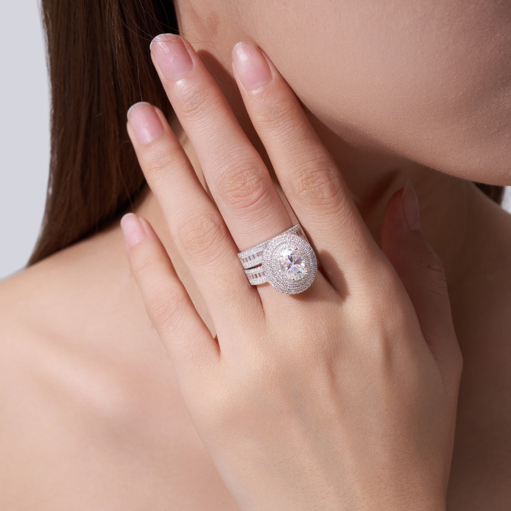 Ensemble de bagues tendance en argent S925 plaqué platine avec moissanite