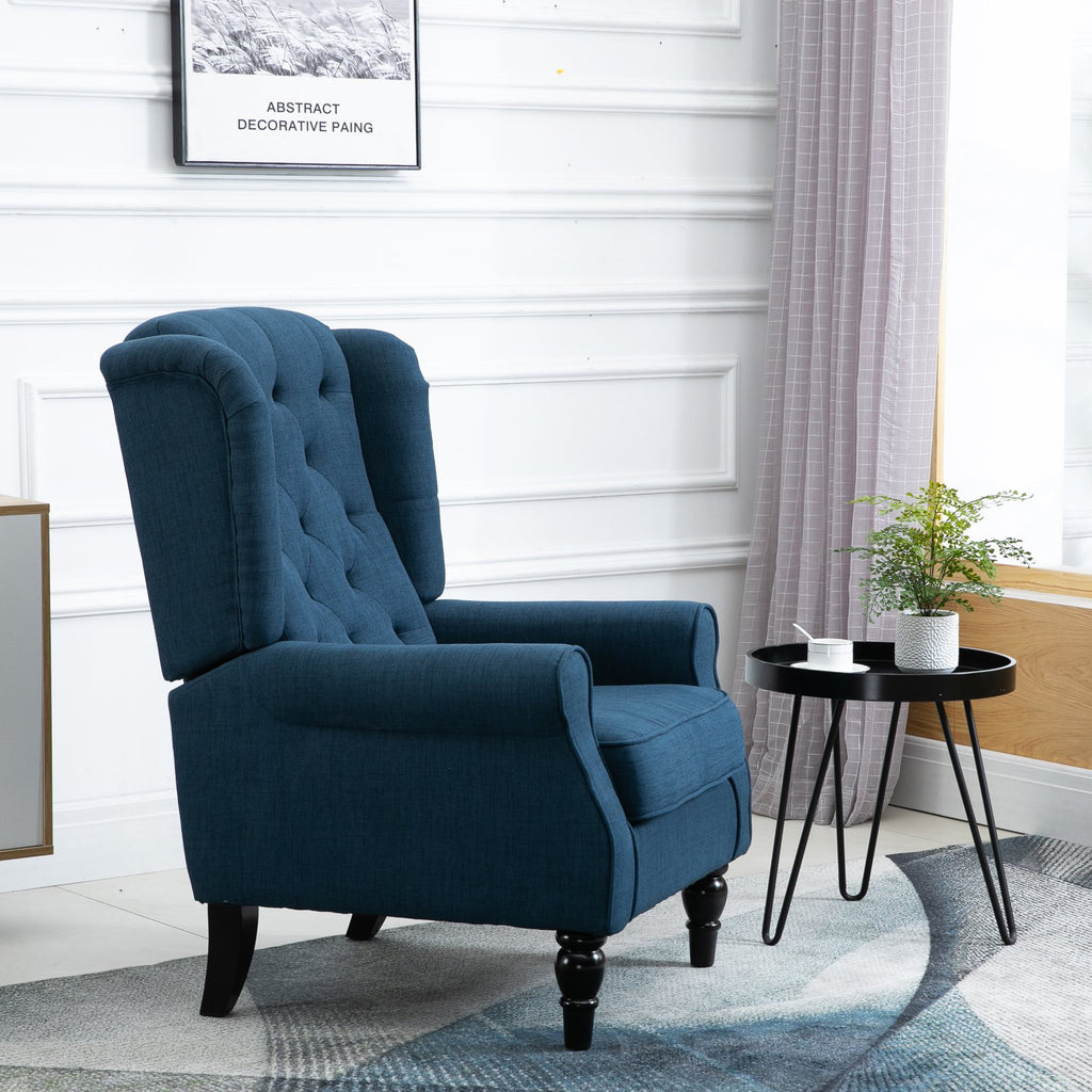 Fabric Tufted Club Accent Chair with Wooden Legs, Blue