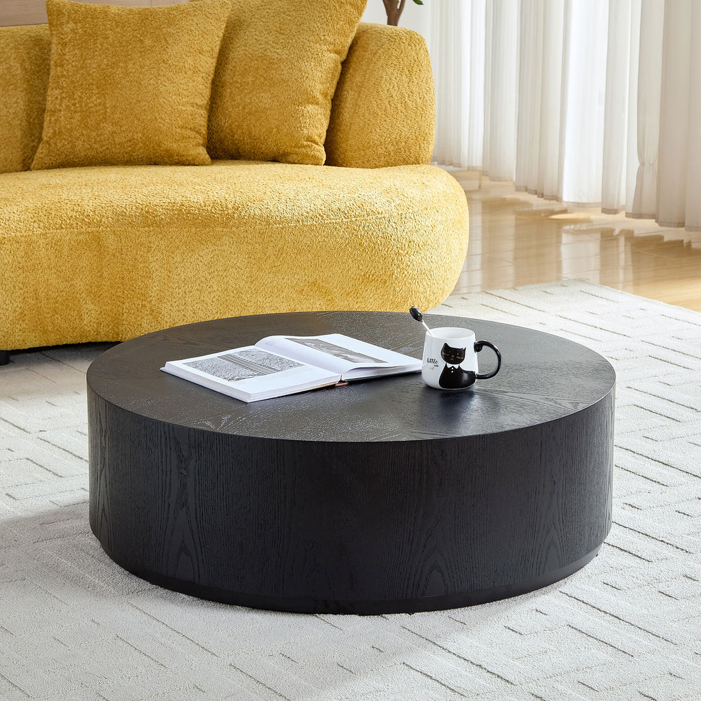 35.43 Inch Modern Round Coffee Table MDF Coffee Table For Living Room,Drum Center Table For Apartment,No Need Assembly,Black W2582P188323