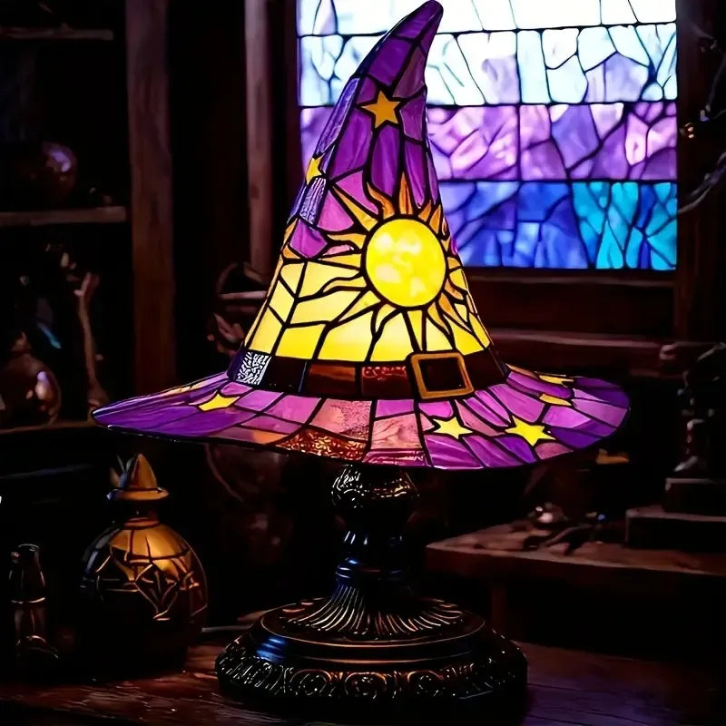 Lampes de Chapeau de Sorcière, Lampe Rétro Gothique en Résine Colorée USB Éclairante pour Chambre de Fête avec Charme Mystique, Lumières en Forme de Chapeau de Sorcier Créatif pour Fête Intérieure Décoration de Maison Hantée Halloween
