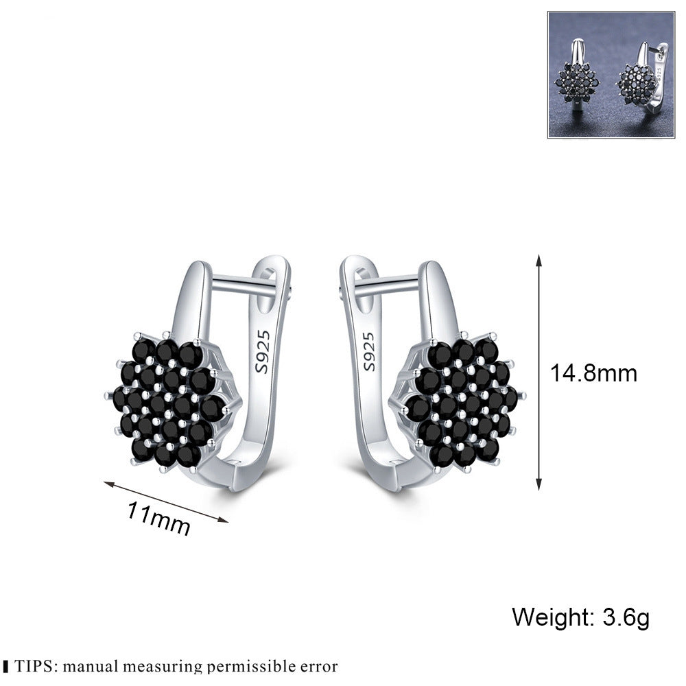 Boucles d'oreilles à clou vintage en cuivre noir zircon fleurs de style coréen