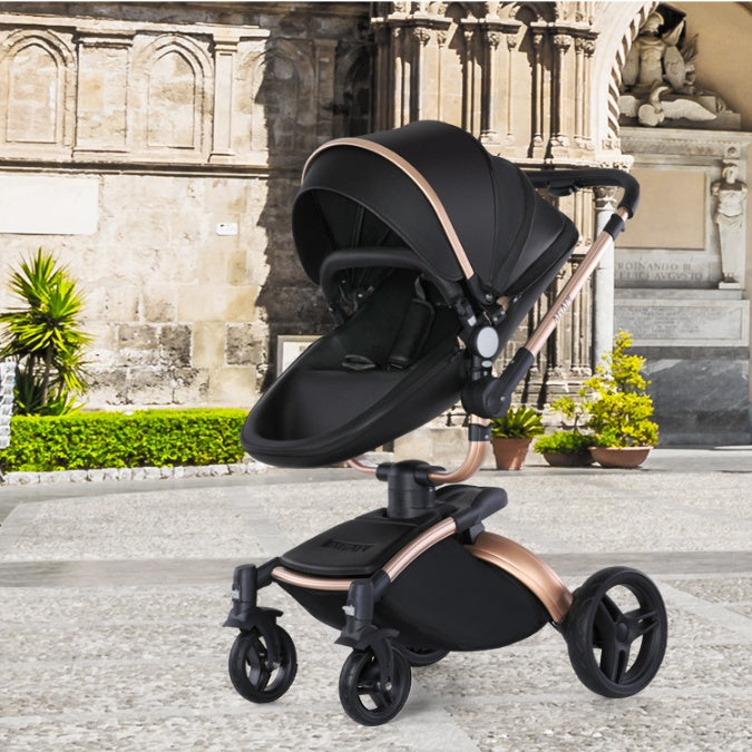 Poussette Bébé Haute Vue 3-en-1 avec Rotation 360 Degrés et Panier Pliable