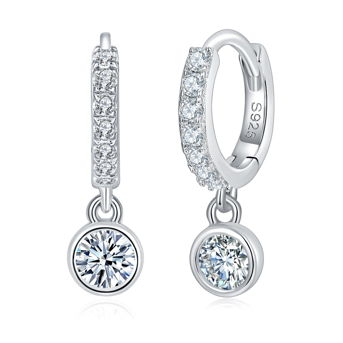 Boucles d’oreilles créoles en argent sterling S925 avec moissanite pavée, pendentif rond, plaqué platine, certificat GRA, coffret cadeau pour femmes
