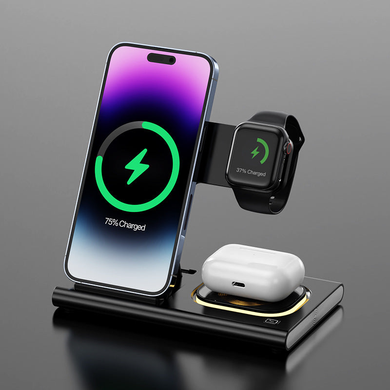 Station de Charge Sans Fil 3 EN 1 15W avec Luminaire de Bureau Magnétique et Support de Recharge Rapide Iwatch Personnalisable