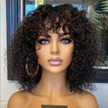 Perruques en Cheveux Humains Ondulés avec Frange Effet Vague Naturelle Noire