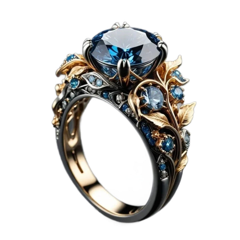 Bague Vintage Bicolore Élégante avec Incrustation de Saphir, Mode Unique