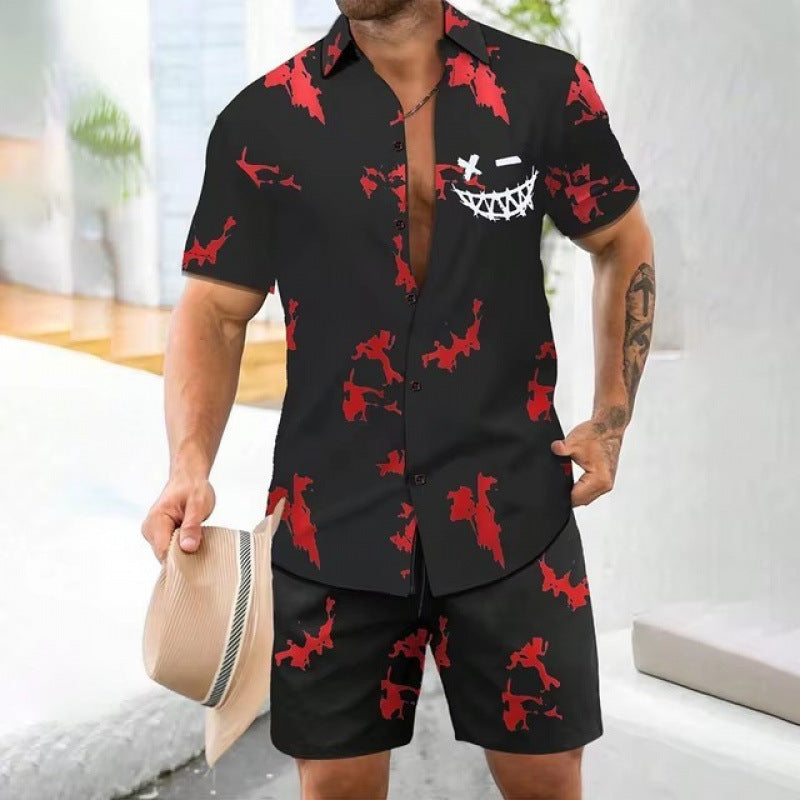 Ensemble Homme Tendance Chemise à Imprimé Numérique et Short Style Américain