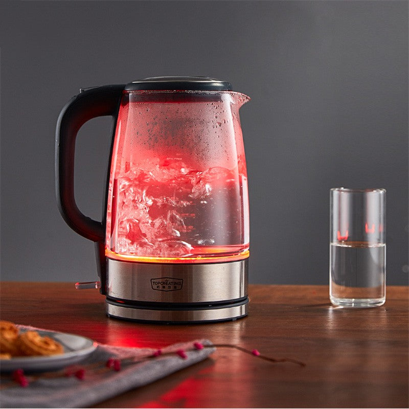 Bouilloire électrique en verre compacte pour bureau et maison, capacité 1,7 L, 1800 W