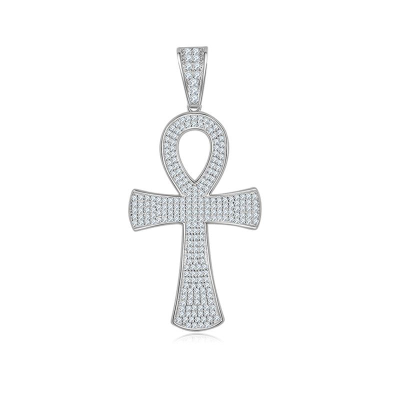 Pendentif Ankh Givré Moissanite D Couleur VVS1 240pcs Argent Sterling S925 7,2g Plaqué Platine Sans Chaîne Coffret Cadeau